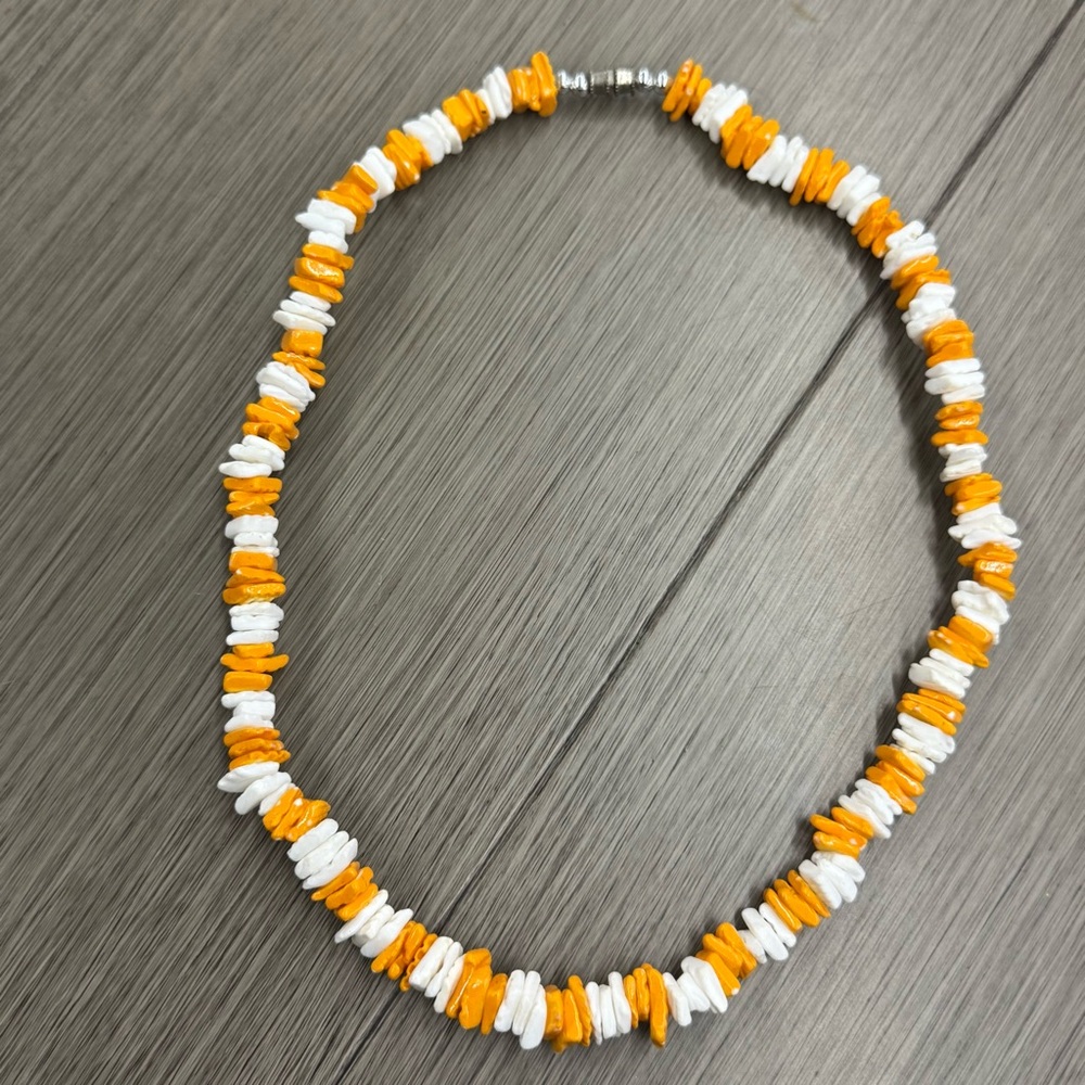 Orange and yellow Puka Chip Shell Beads Necklace